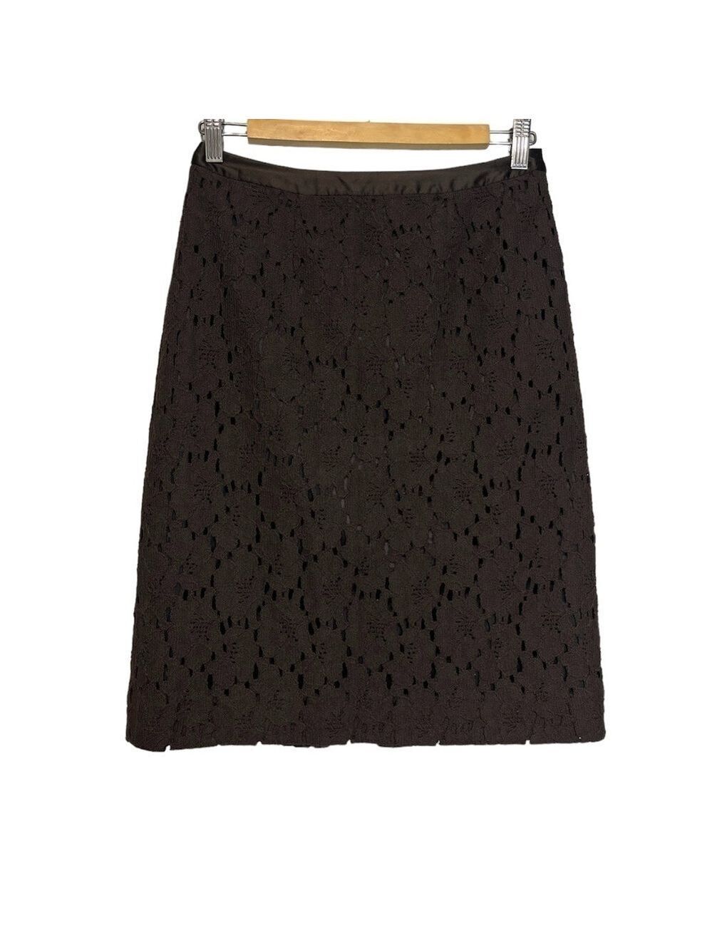Etcetera Lace Cotton Chocolate Brown High Waisted Midi Pencil Skirt, size 0